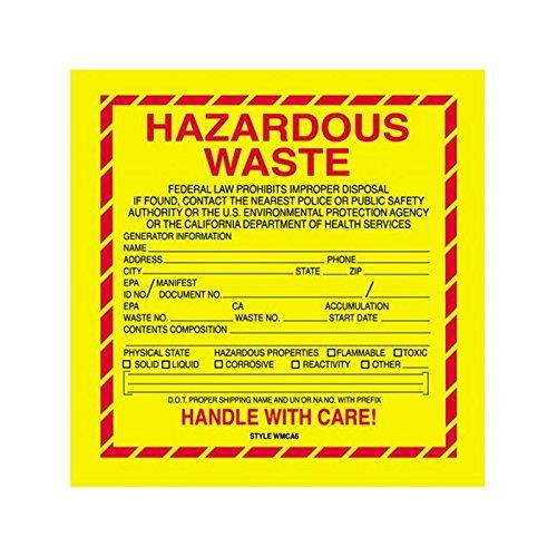 Box Packaging "Hazardous Waste - California " Labels, 6" x 6" 1- 500 rl/cs