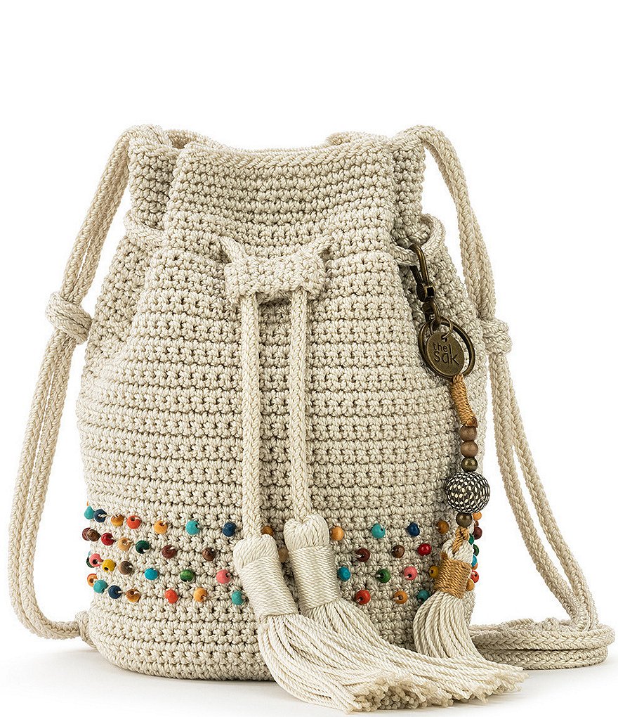 The Sak Sayulita Beaded Crochet Mini Drawstring Bag