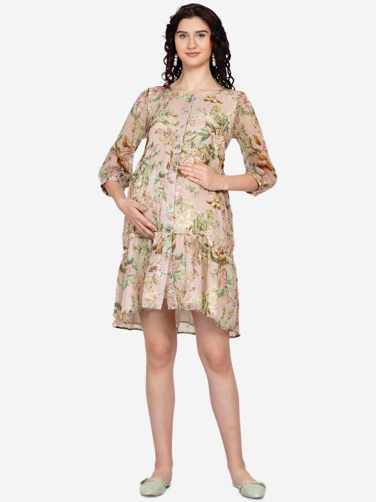 Mine4Nine Multicolor Floral Print Maternity Dress