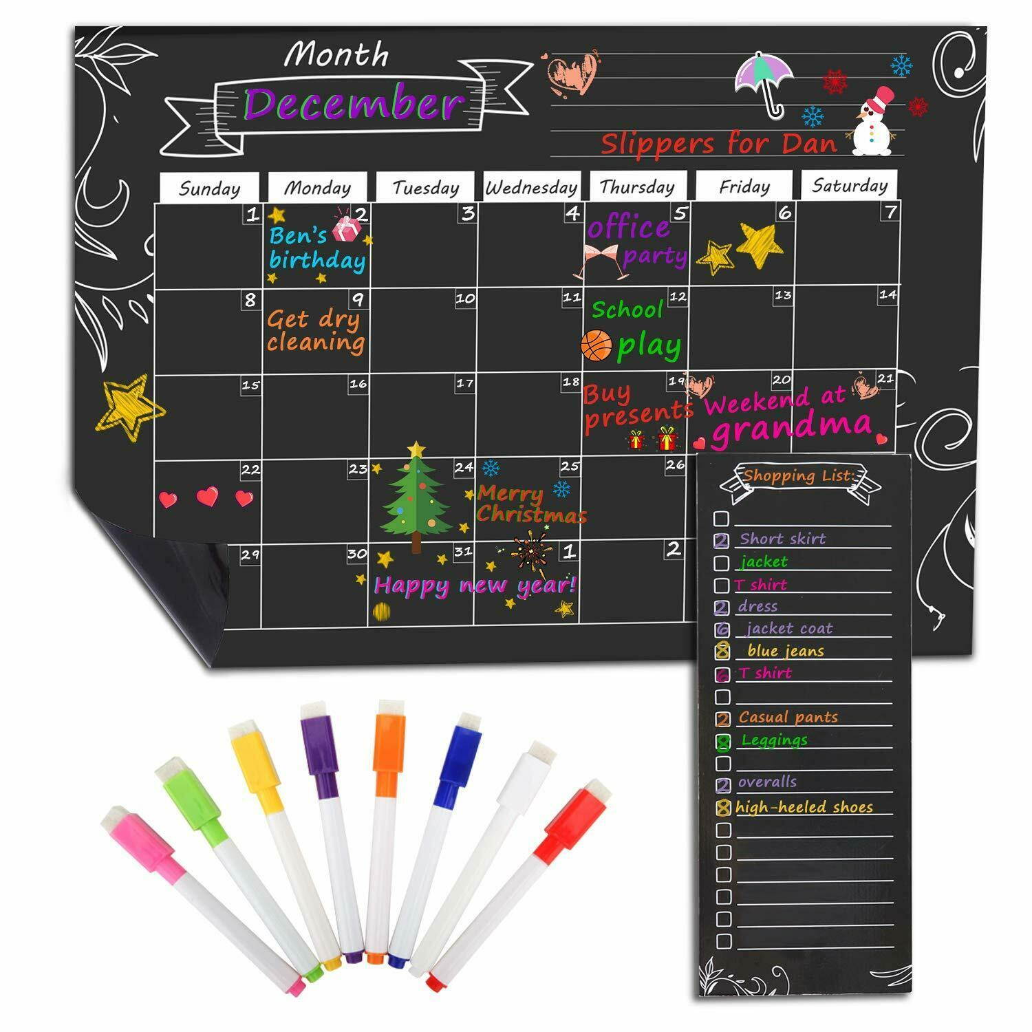 MoKo Magnetic Dry Erase Monthly Calendar Planner Refrigerator Shopping List New