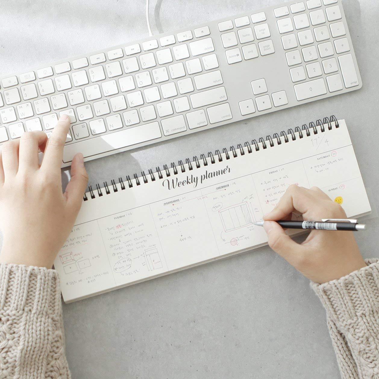 FUN DESIGN FAIR Weekly Planner Pad - Wirebound Undated Weekly Planner Pad, Weekly Scheduler Pad (White)