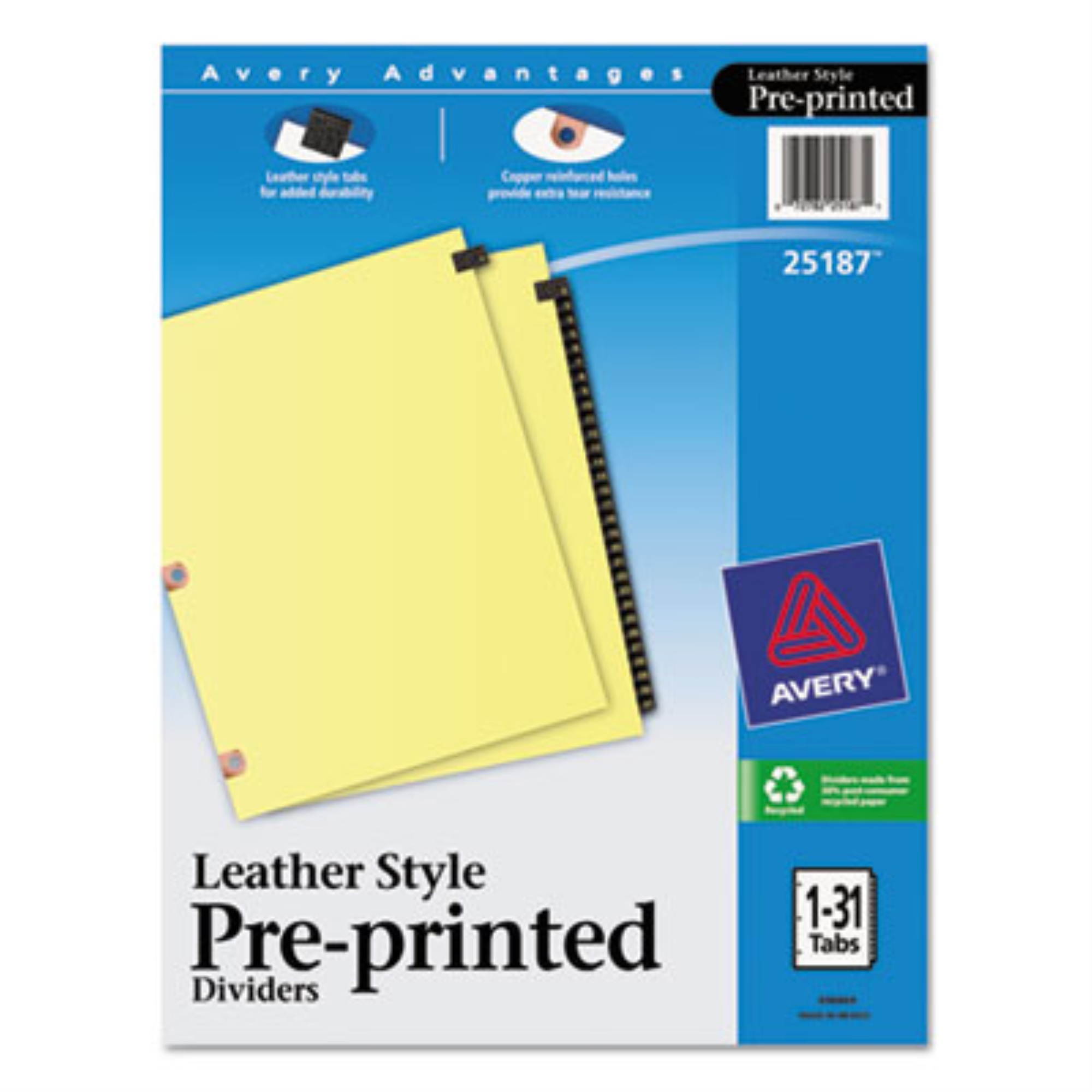 Avery Preprinted Black Leather Tab Dividers with Copper Reinforced Holes ,INDEX,BNDR,11X8.5,DAILY