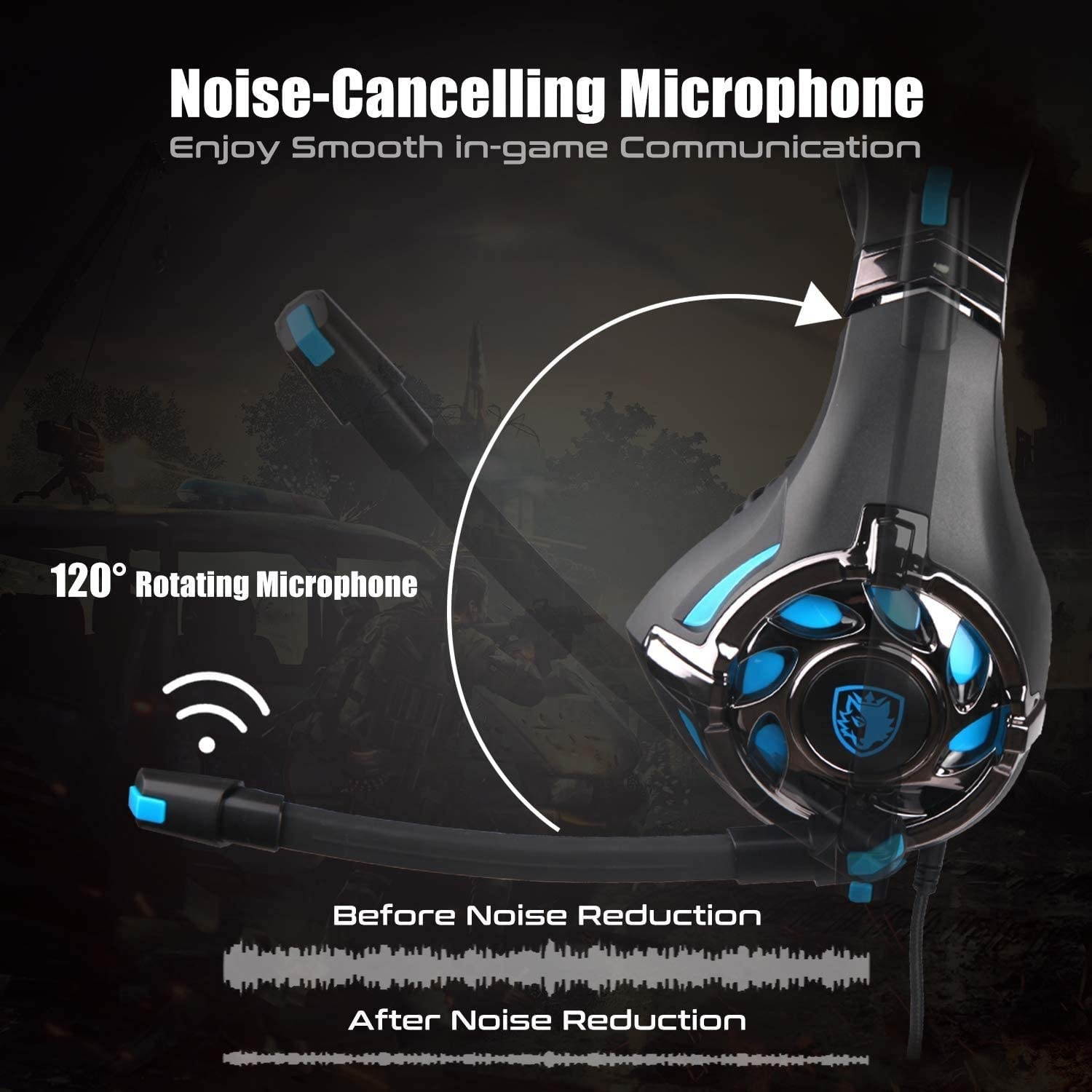SADES Gaming Headset for PS4 Xbox OnePC Surround Sound Over-Ear Headphones with Noise Cancelling Mic Soft Comfort Earmuffs for Laptop Mac Nintendo(Black)
