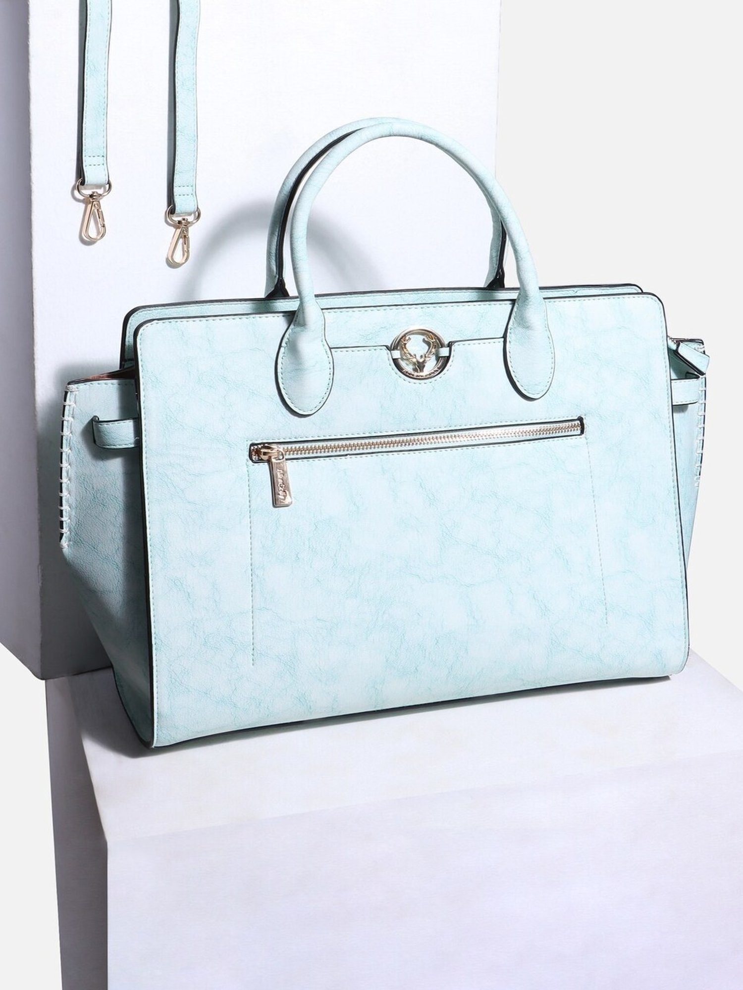 Allen Solly Blue Textured Medium Handbag