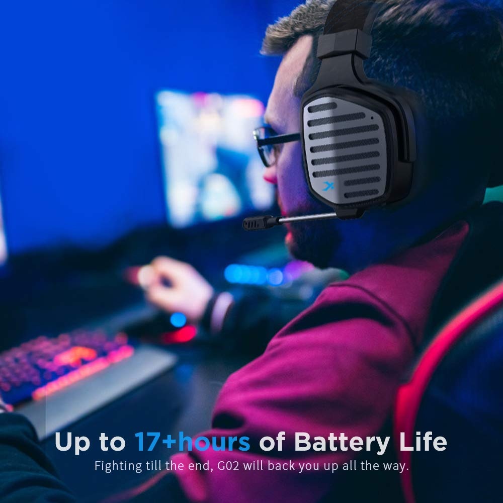 G02 2.4GHz Wireless Gaming Headset with Base Station, Gaming Headphones with Detachable Unidirectional Microphone Compatible for PS5, PS4, PC, Wired Mode Compatible with Wireless Controller