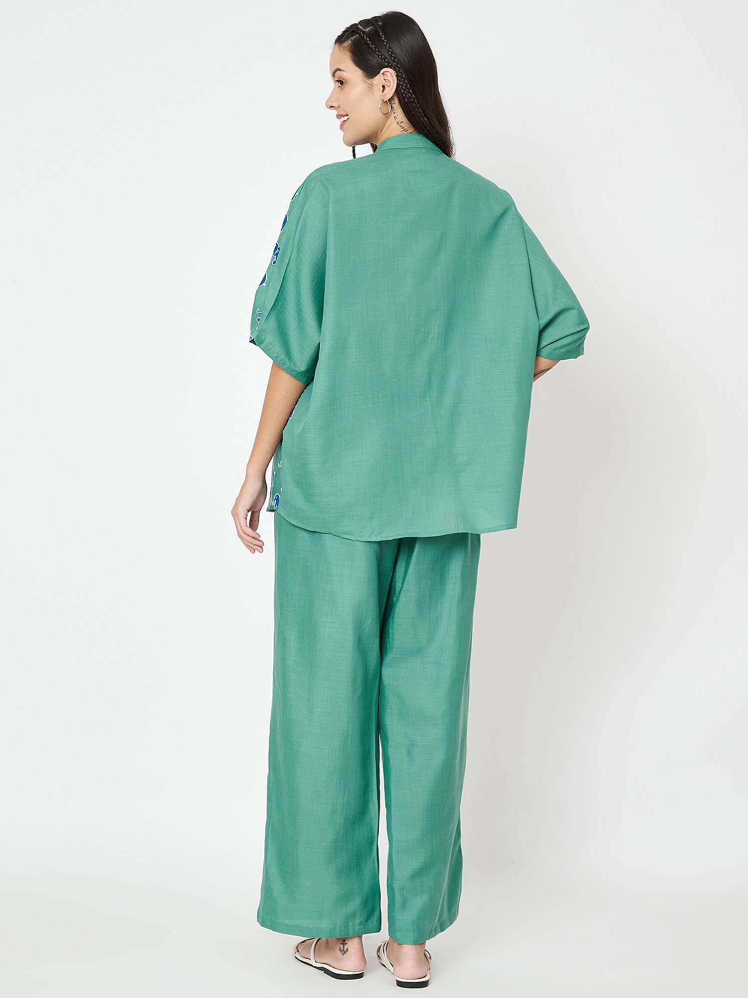9rasa Green Shirt With Pant Set