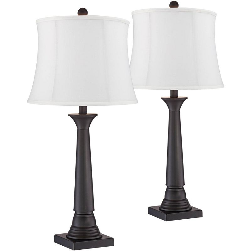 360 Lighting Dolbey Bronze Tapered Column Cream Shade Table Lamps Set of 2
