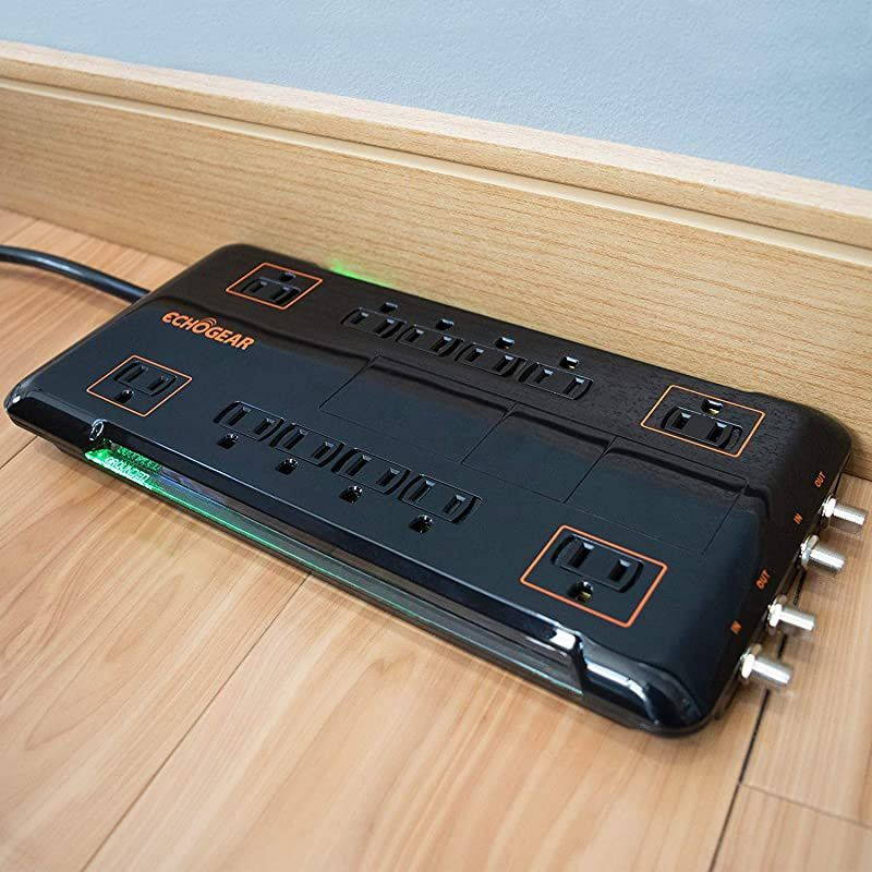 12 Outlet Surge Protector Power Strip With 3420J Of Surge Protection Ideal For Protecting Computer or Gaming Setups Includes 2 Pairs Of Coax Connectors amp Wall Mounting Slots