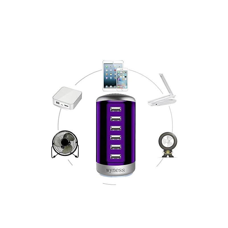 USB Charger 6Port Desktop USB Hub Charging Station with Smart Identification Technology for PhoneTabletsand More Purple