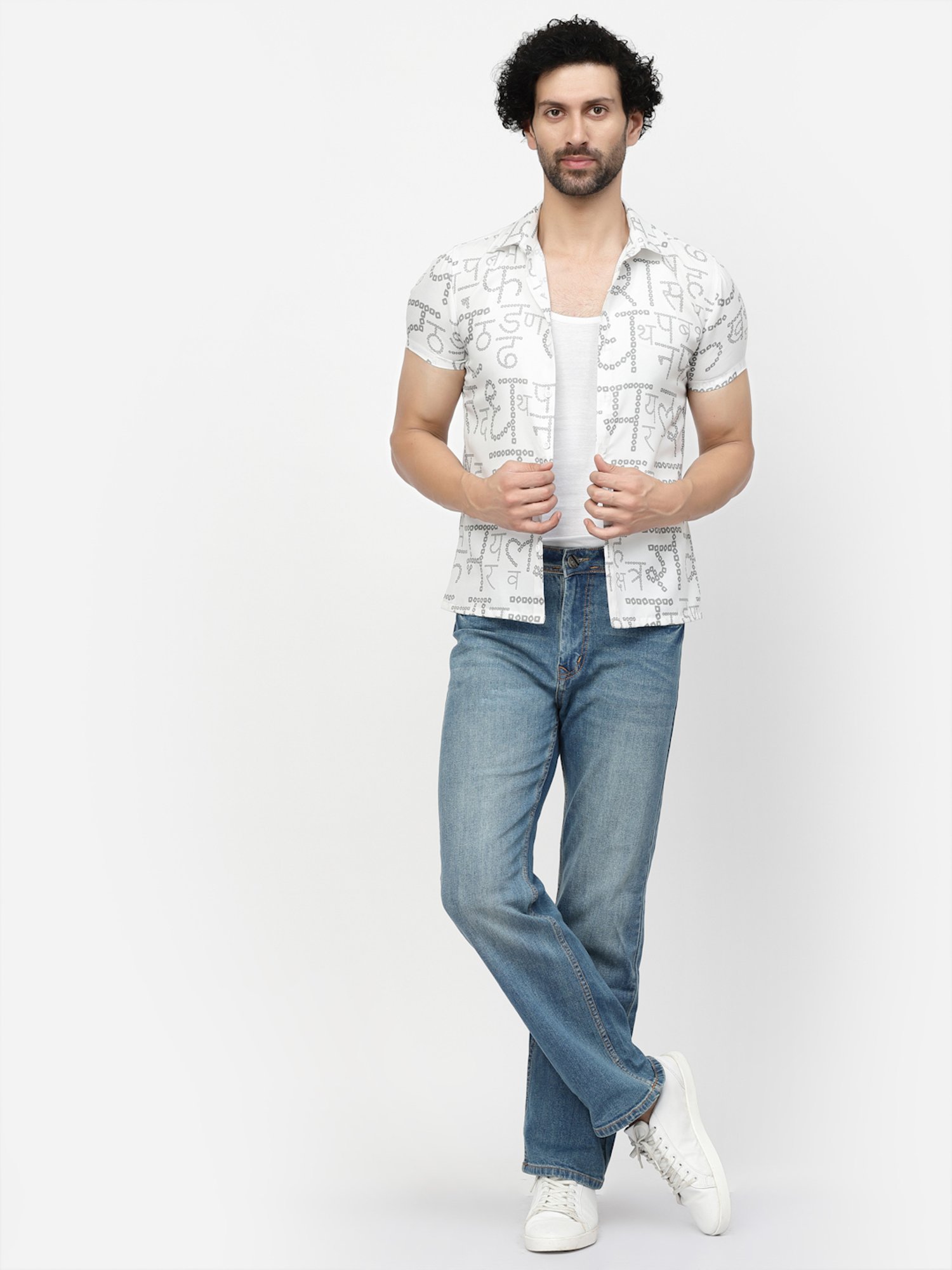 Lela White Regular Fit Printed Shirt