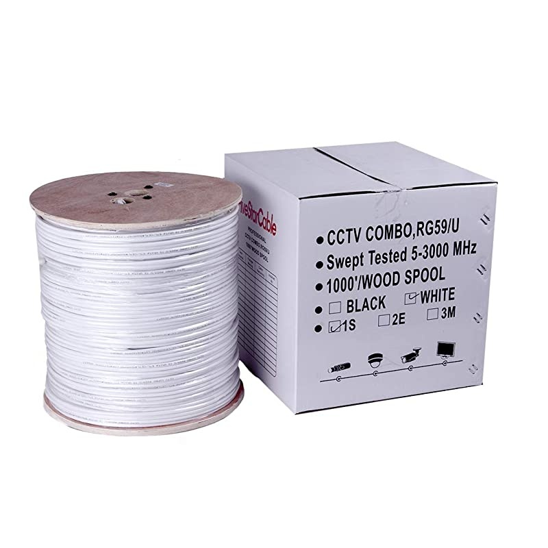 1000 ft RG59 Siamese CCTV Combo Coaxial Cable White 20AWG RG59 + 182 18AWG Power