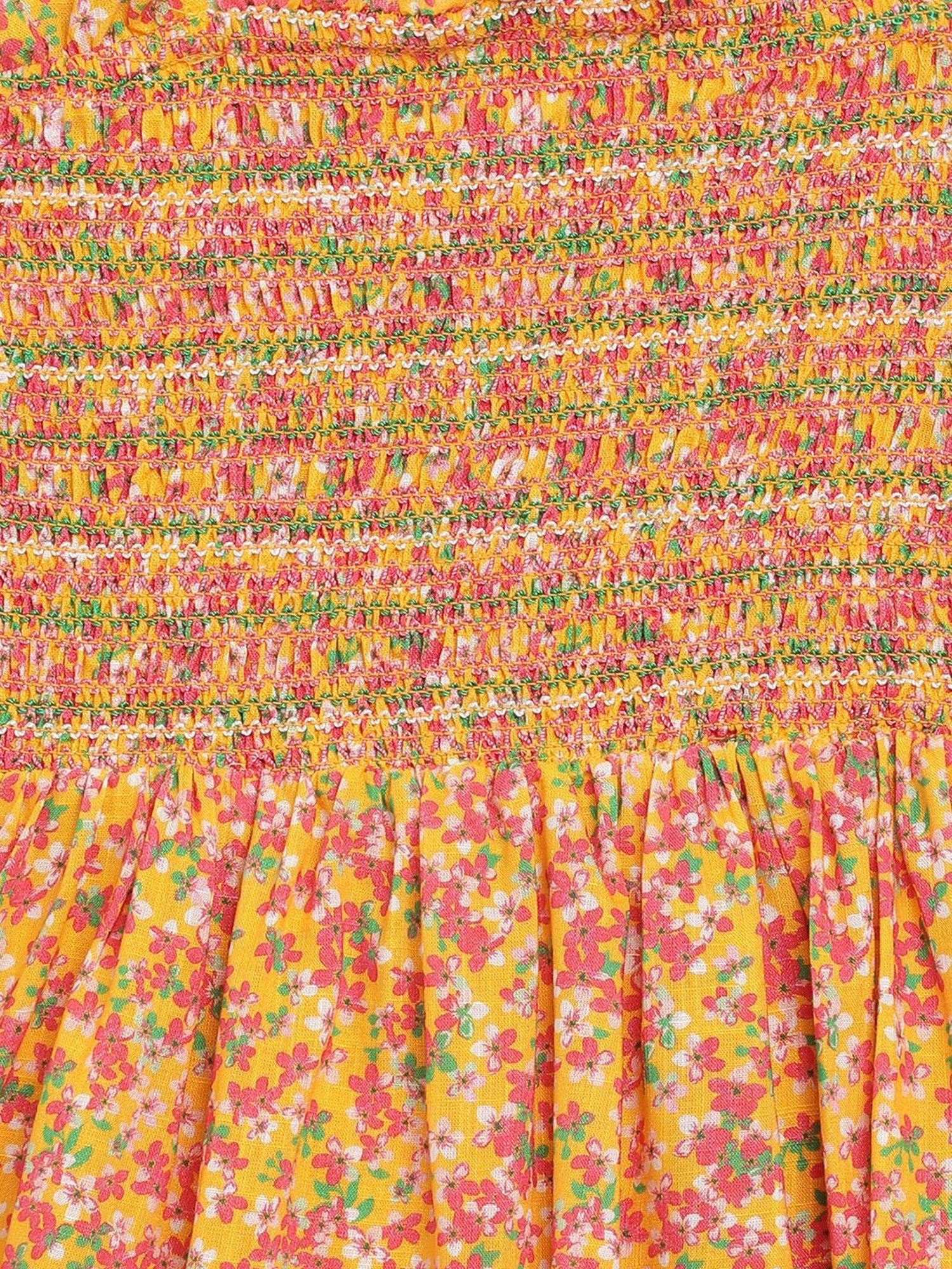 Blue Giraffe Kids Multicolor Cotton Floral Print Dress