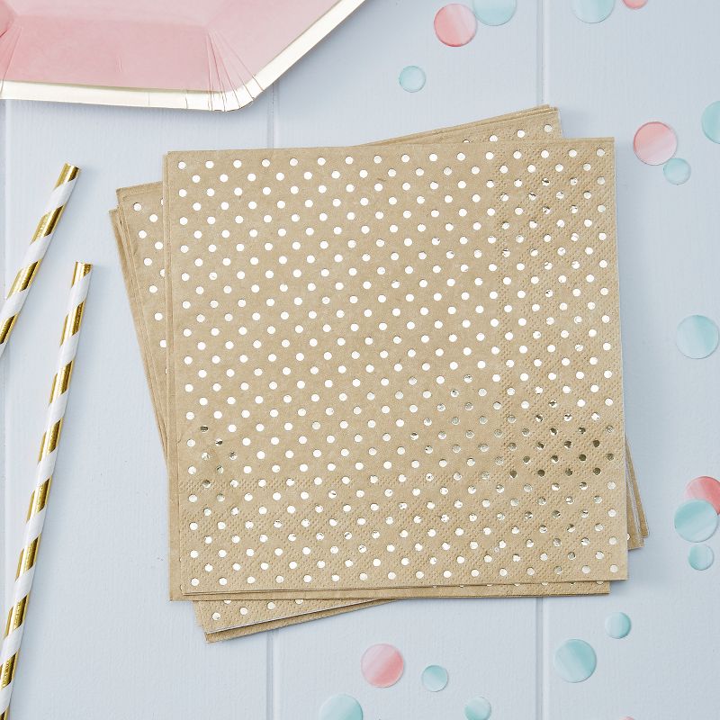 20ct Polka Dot Kraft Paper Napkins Gold