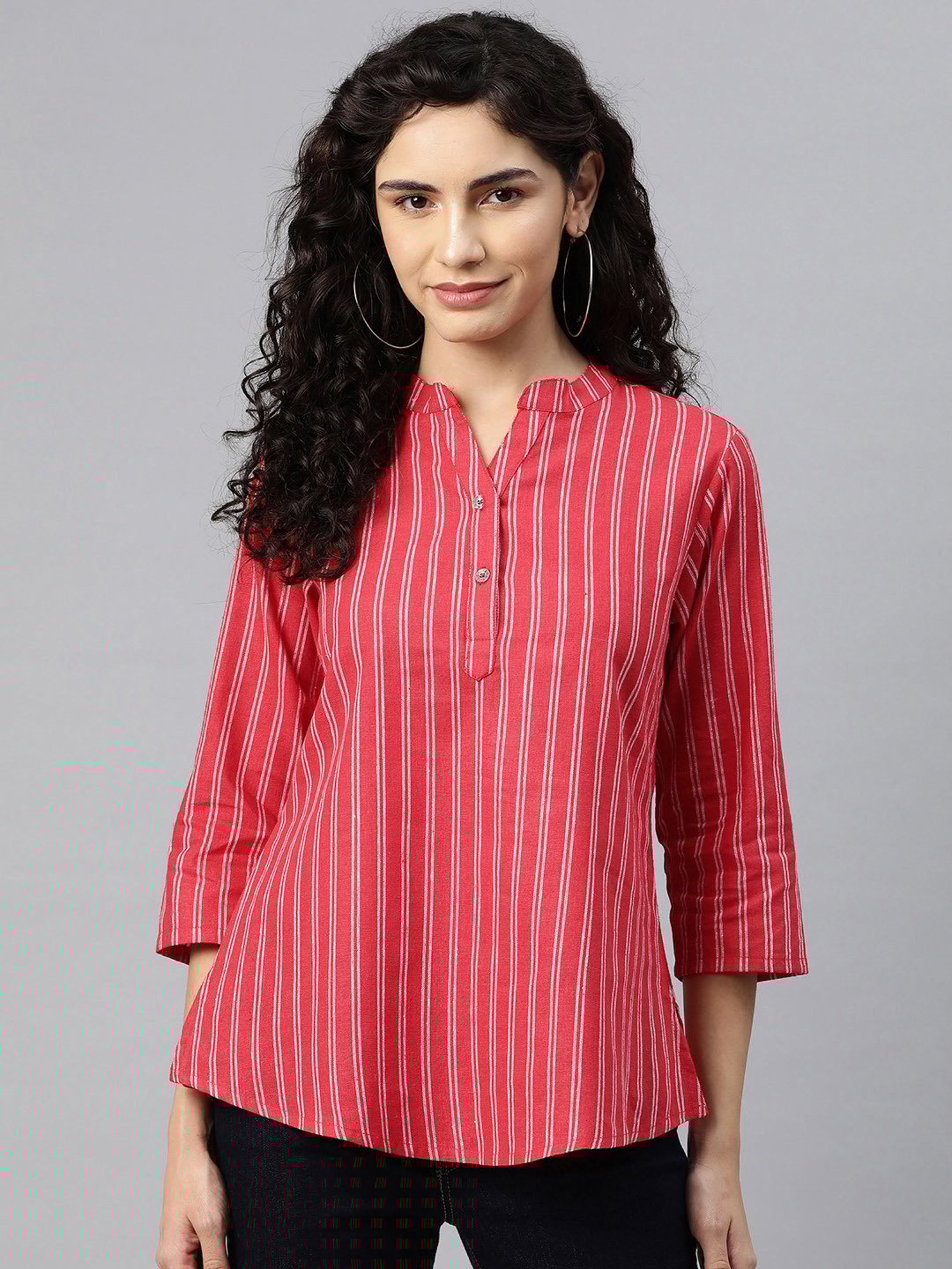 Cottinfab Red & White Cotton Striped Top