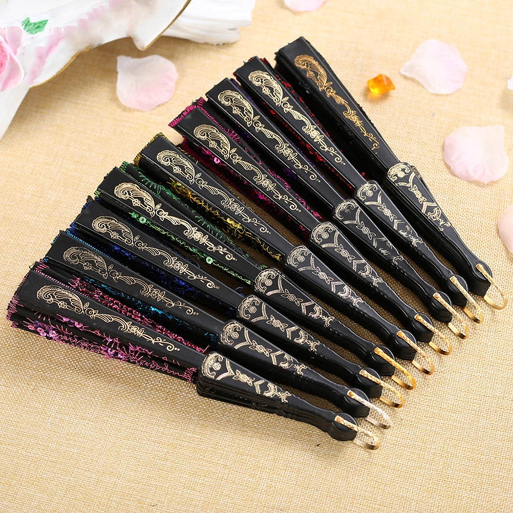 Fashionable Sequins Peacock Fan Handmade Dance Hand Fans for Performance Stage Show (Sky Blue)