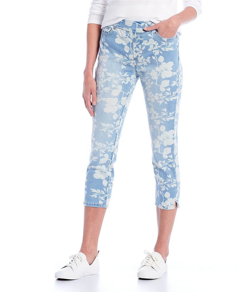 Westbound Petite Size the HIGH RISE fit Vintage Floral Print Skinny Cropped Pants