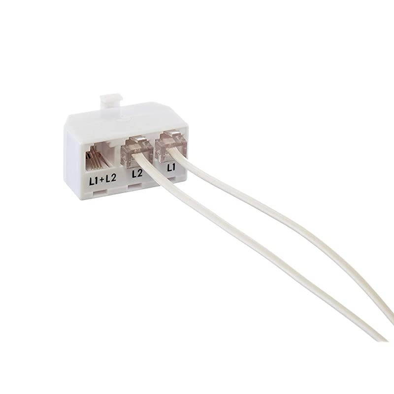 Telephone Splitter 2 Line Adapter 3Way Splitter Line 1 Line 2 and Twin Line Dual Line Separator 4 Conductor Connector 2 Phone Lines White 3 Pack