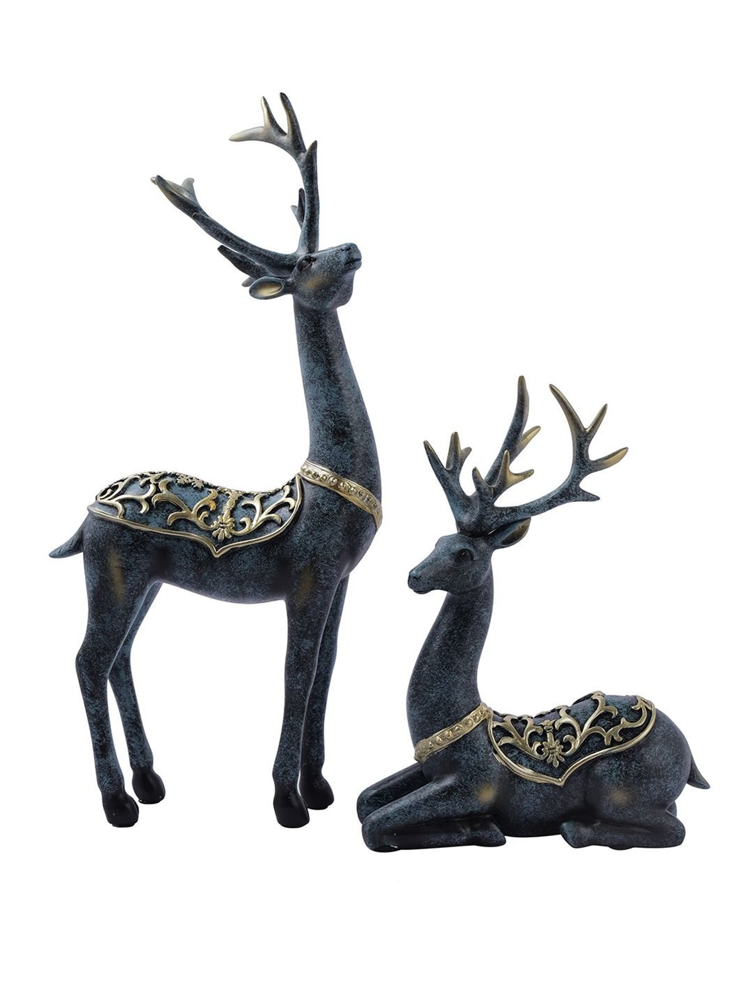 Tayhaa Black & Green Reindeer Sculpture Showpiece Set of Two