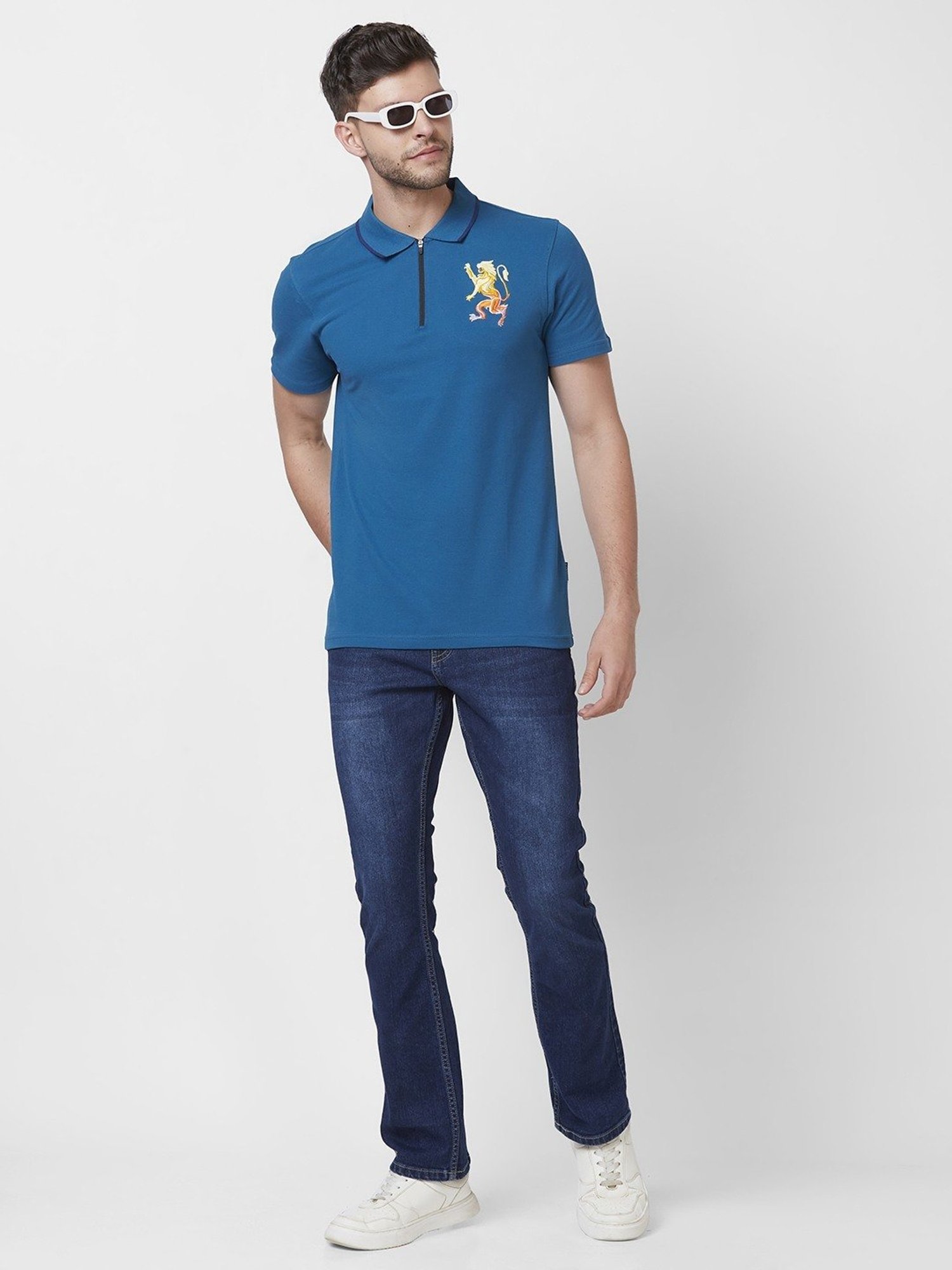 Giordano Blue Cotton Slim Fit Polo T-Shirt