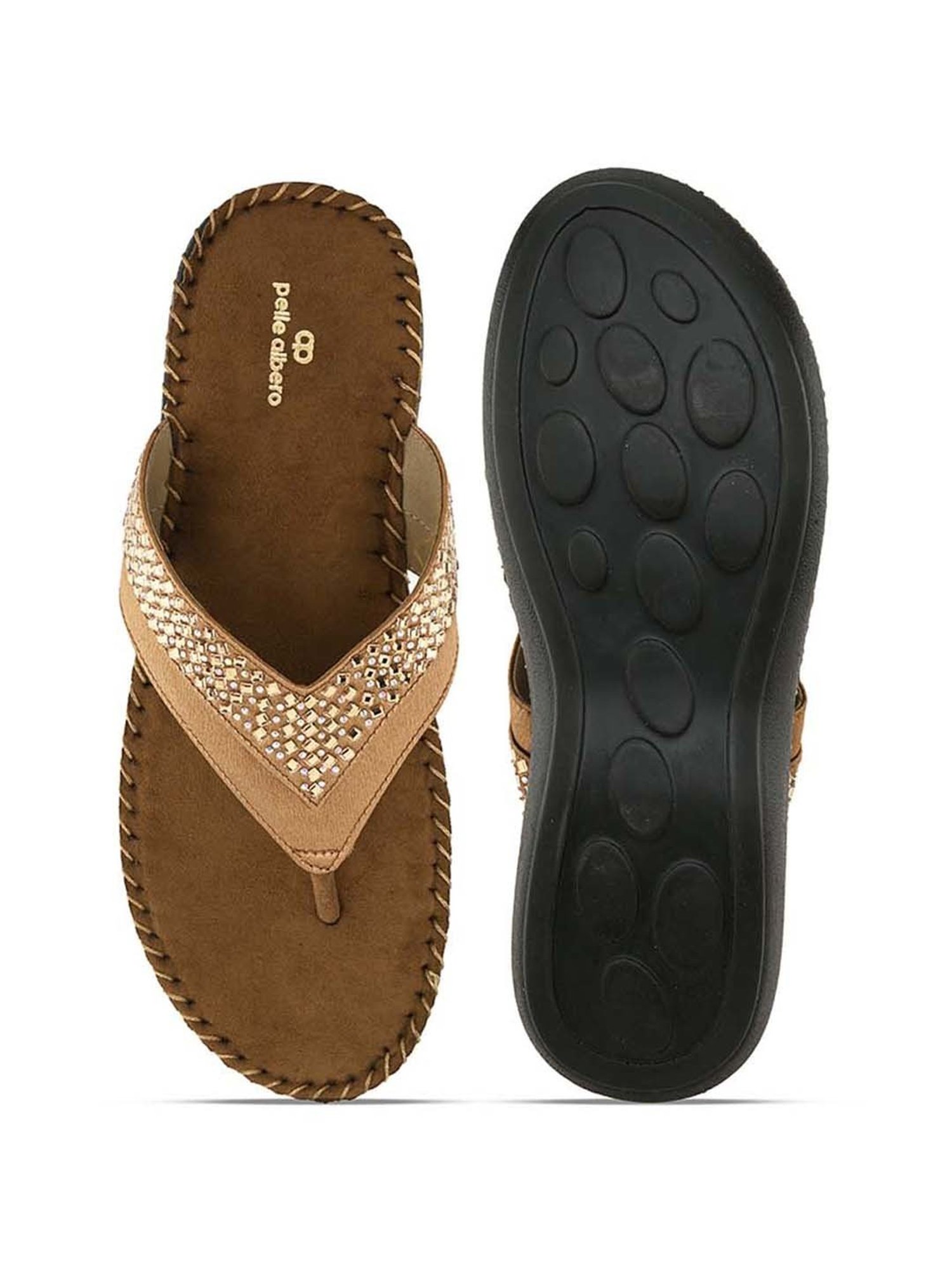 Pelle Albero Women's Antique Gold Thong Wedges