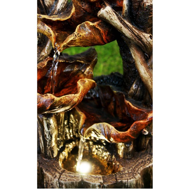 11" Tree Trunk Tabletop Water Fountain with 3 Leaves and LED Light Brown - Hi-Line Gift