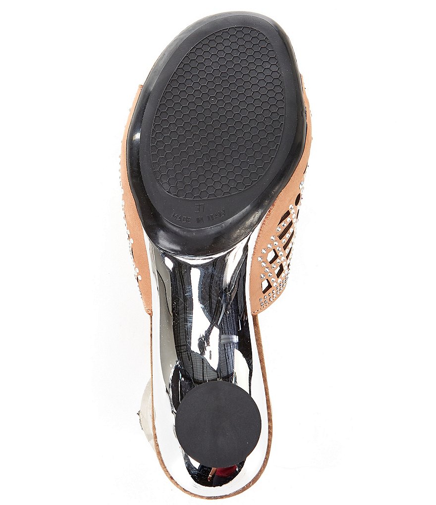 Onex Adalynn Leather Cut Out Crystal Studded Kitten Heel Slides