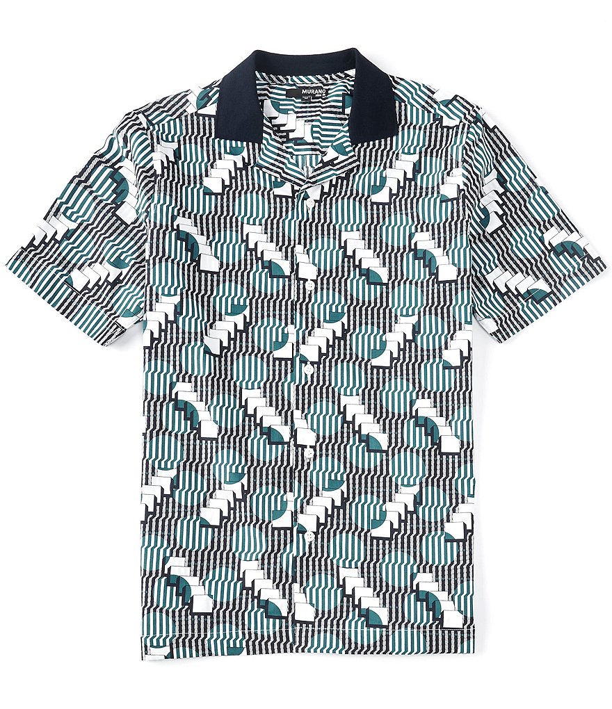 Murano Interstellar Collection Slim-Fit Moon Phase Print Short-Sleeve Woven Camp Shirt