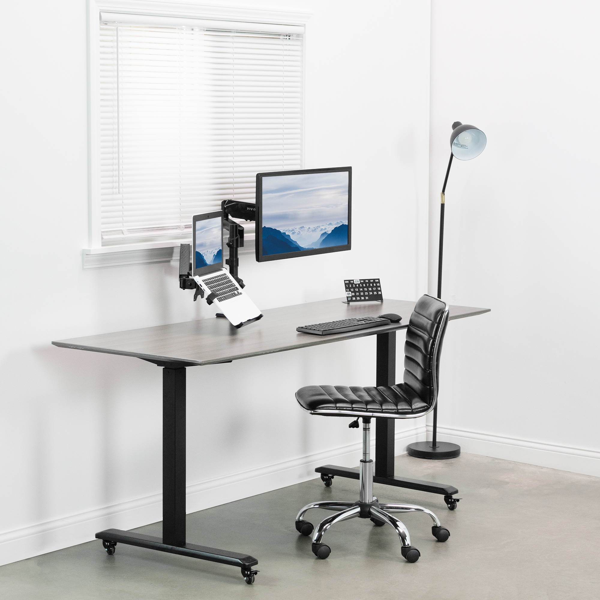 VIVO Black 17" to 32" Monitor + Laptop Pneumatic Spring Sit-Stand Desk Mount | Articulating VESA Stand (STAND-V102L)