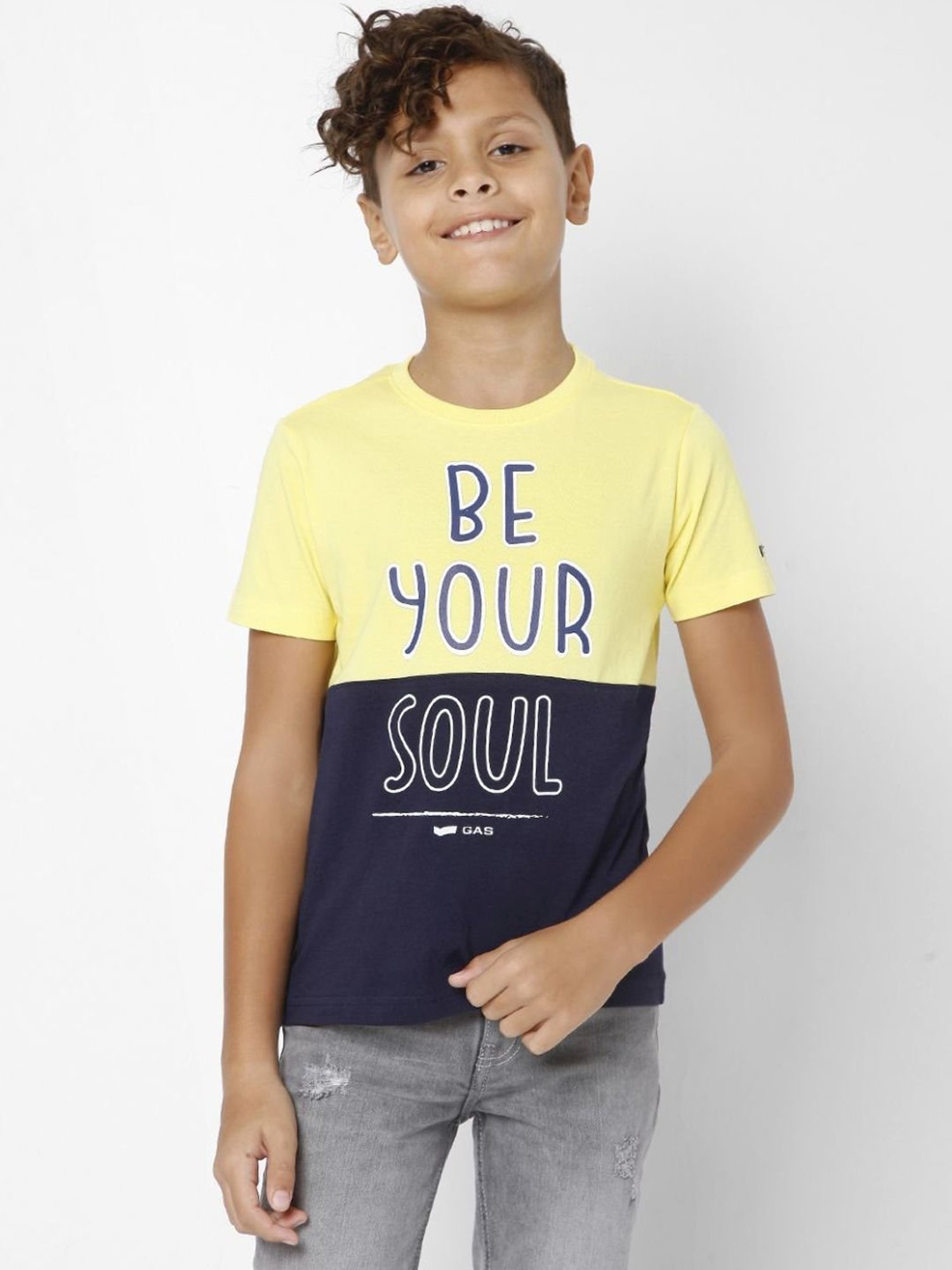 Gas Kids Yellow & Navy Cotton Color Block T-Shirt