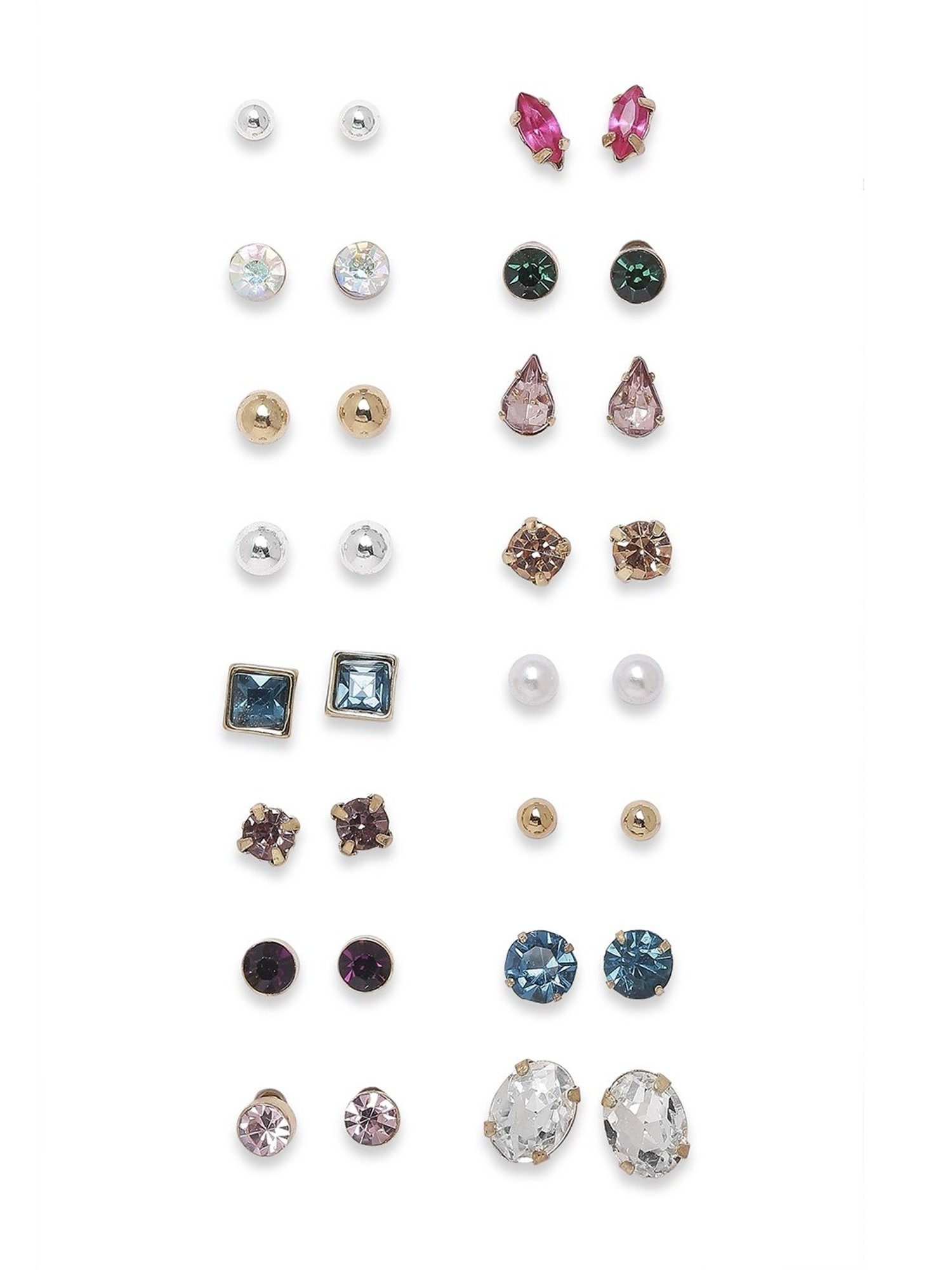 Lilly & Sparkle Gold-Toned Multi Stone Stud Earrings - Set of 16