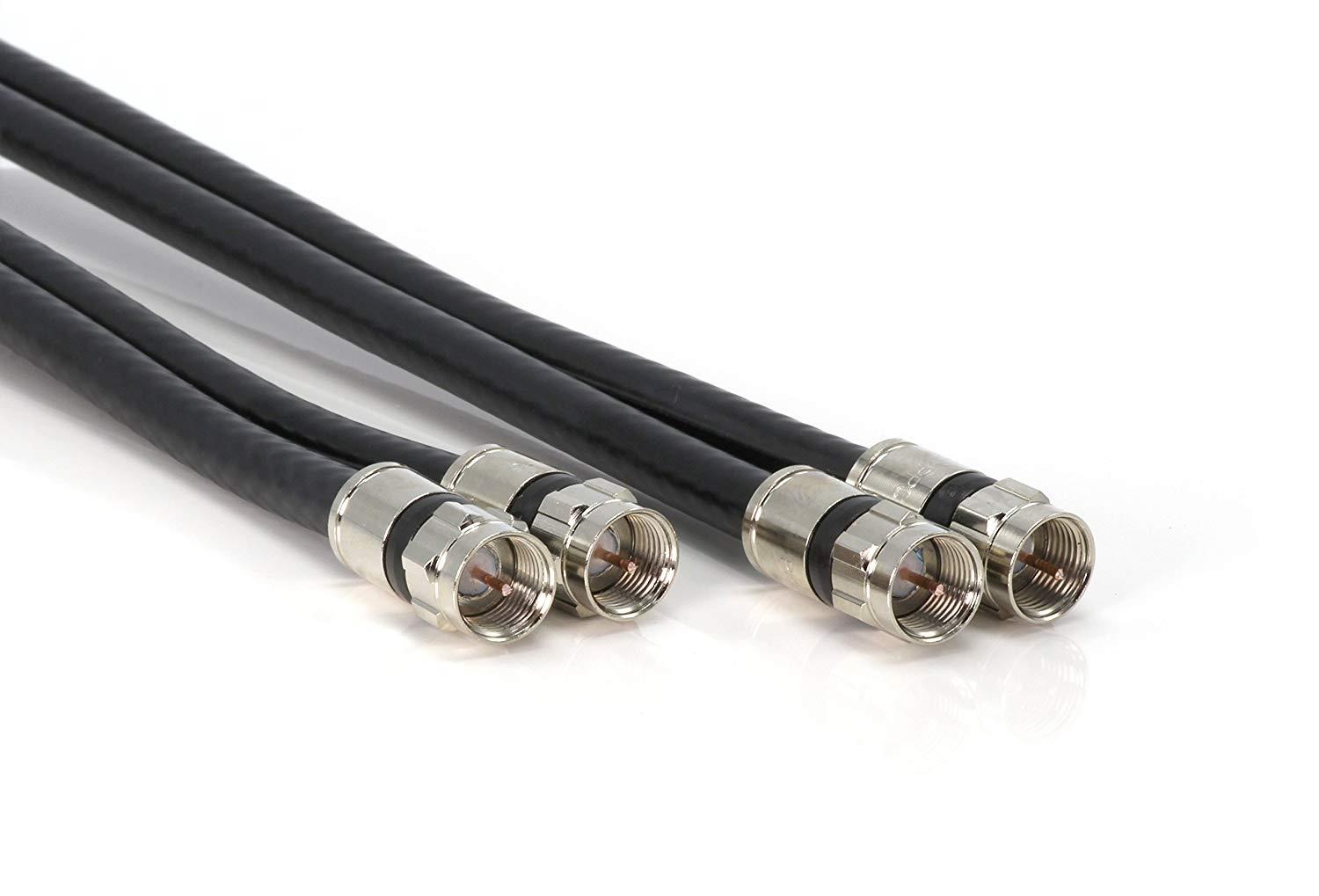 Black 200ft Dual RG6 Coax with High Quality Compression Connectors