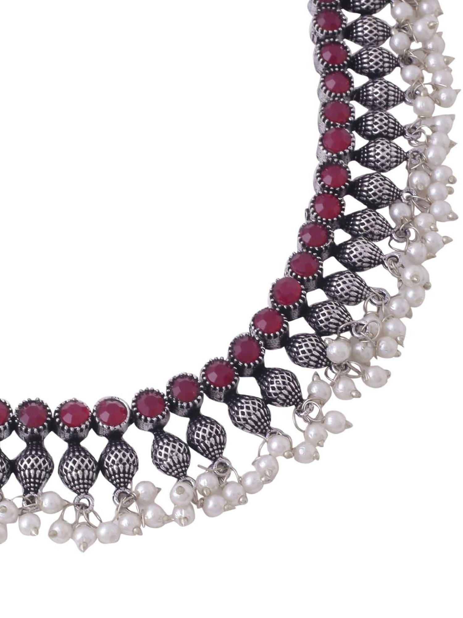 NVR Silver-Plated Stone Studded Oxidized Silver Jewellery Set for Women