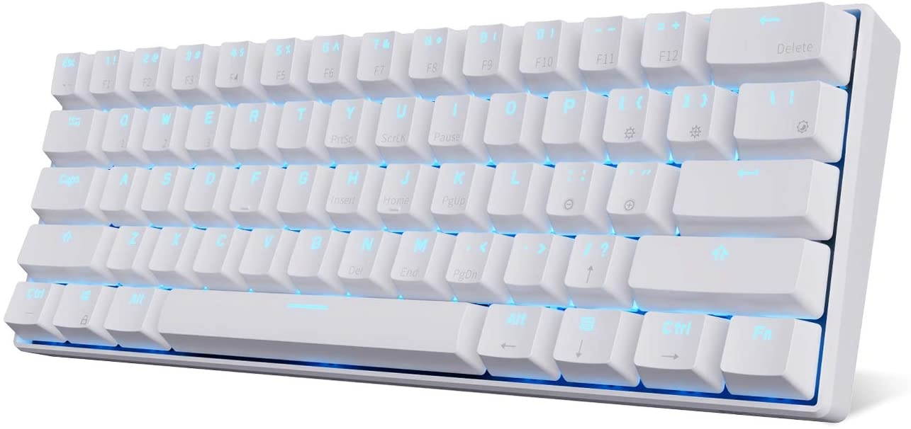 Wireless 60% Mechanical Gaming Keyboard, Ultra-Compact Bluetooth Mechanical Keyboard with 10 Hours Battery Life and Blue Switches, Compatible for Multi-Device Connection, White