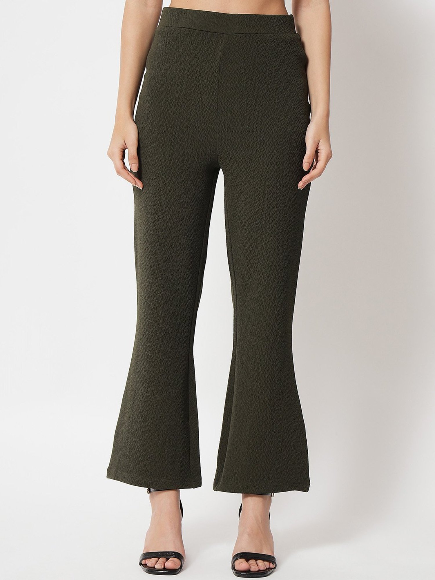 Trend Arrest Olive Flared Fit High Rise Pants