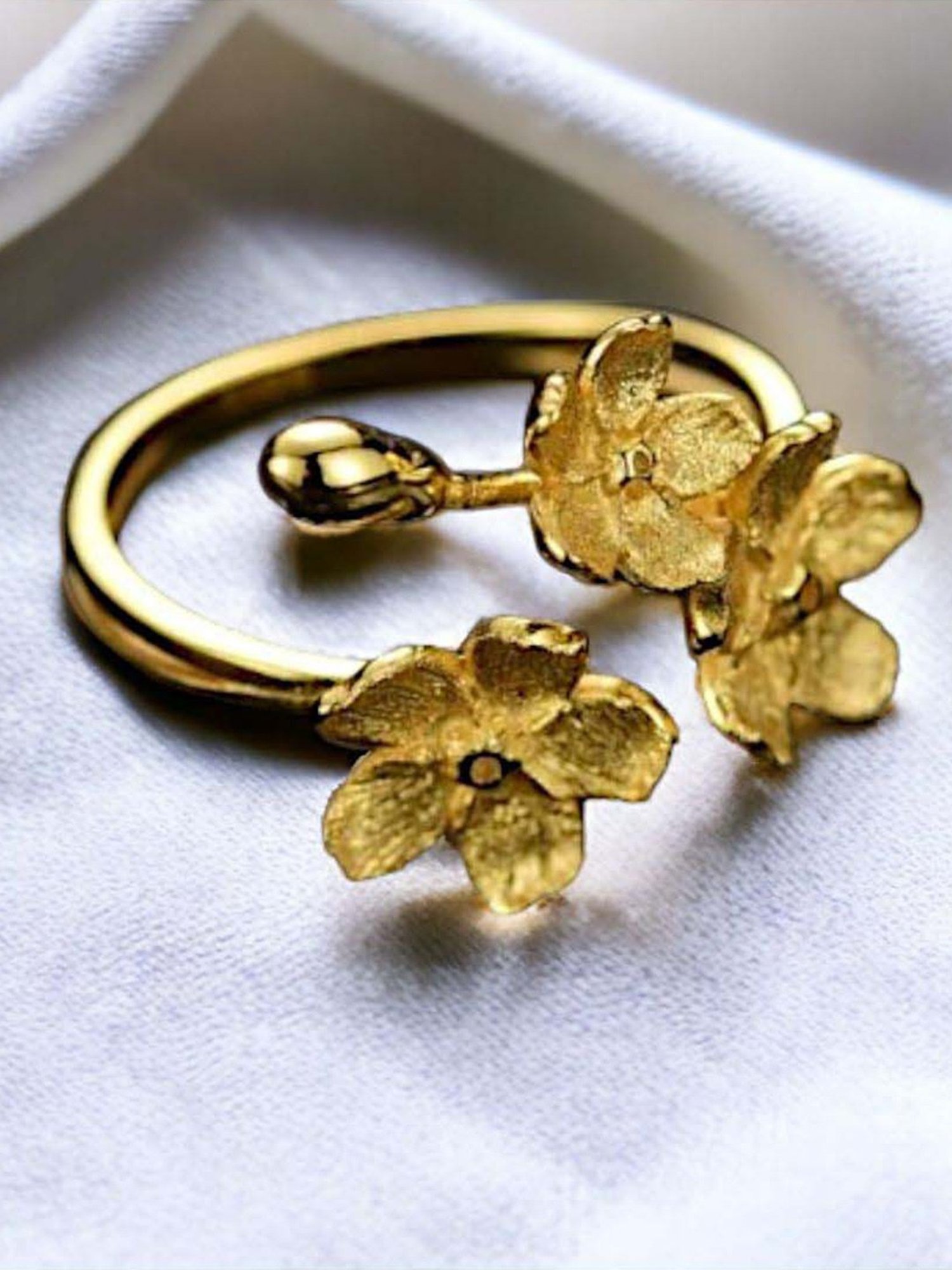 Rihi by P.C. Chandra Jewellers 925 Silver Gold-Plated Plum Adjustable Flower Ring for Women & Girls