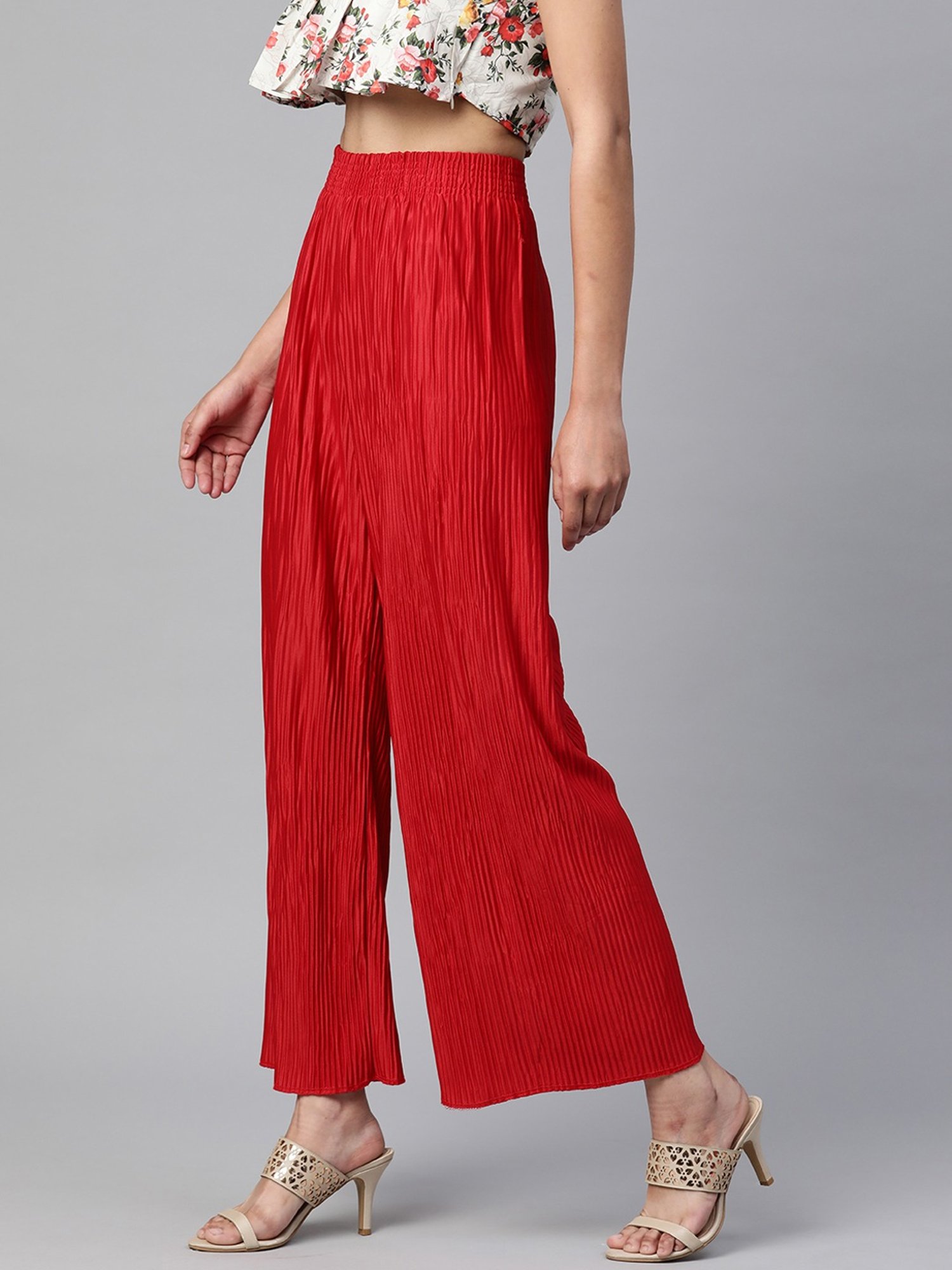 READIPRINT FASHIONS Red Pleated Palazzos