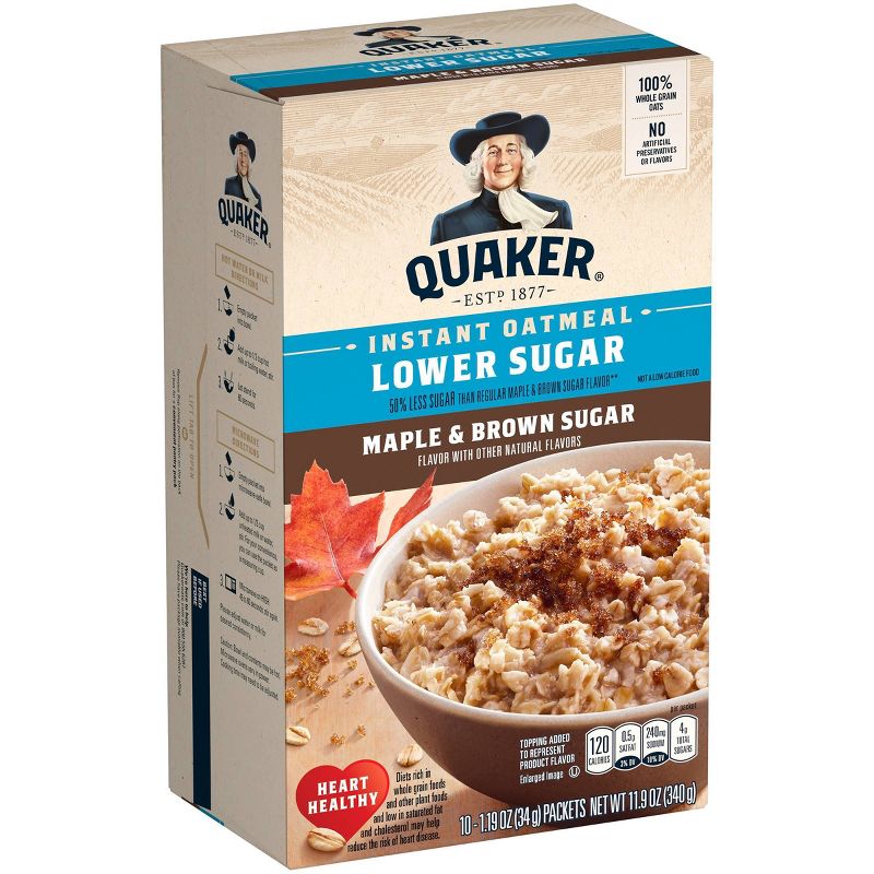 Quaker Lower Sugar Instant Oatmeal Maple & Brown Sugar - 10ct