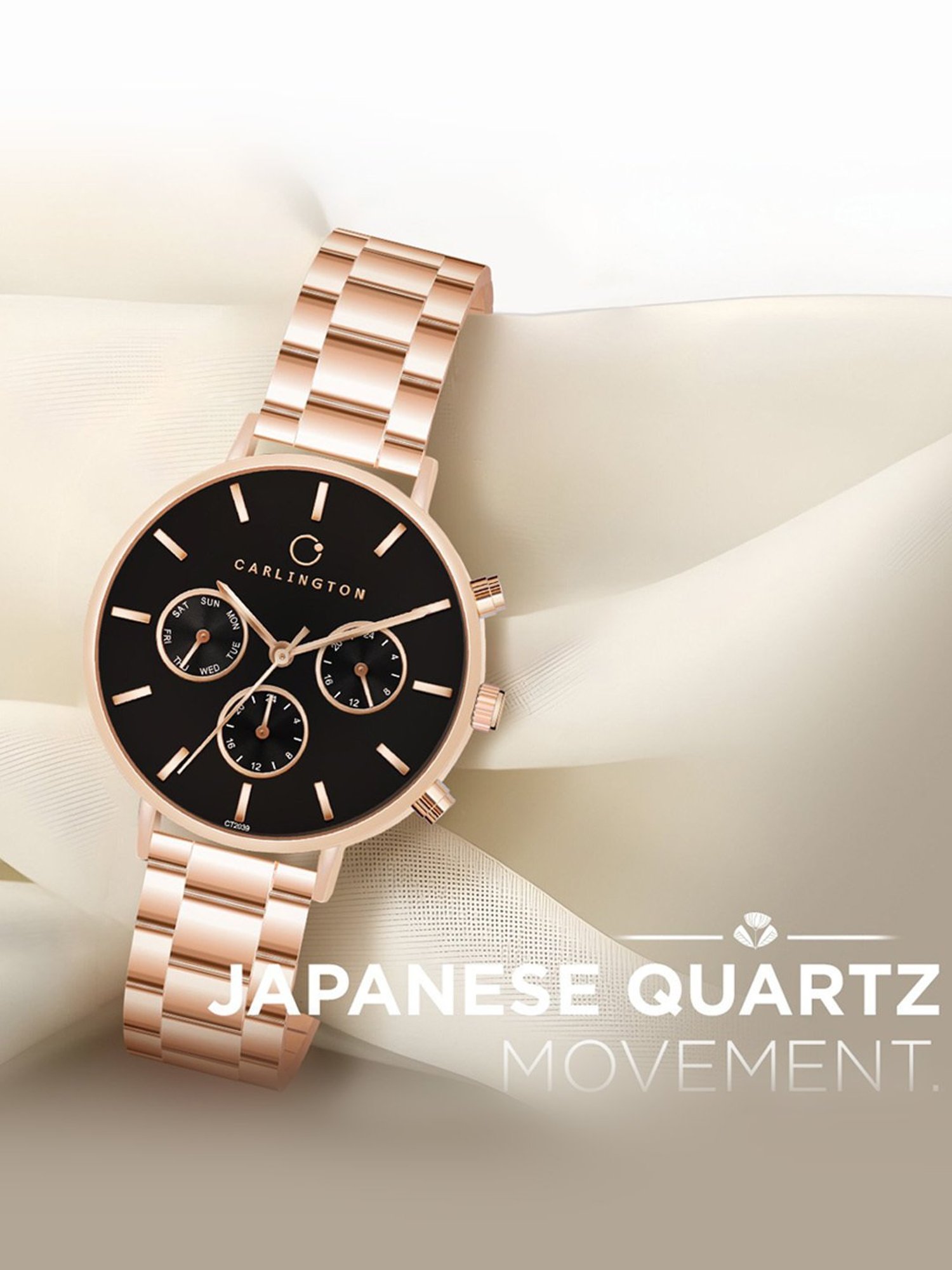 Carlington Iconic 2039 RoseBlack Chronograph Watch for Women