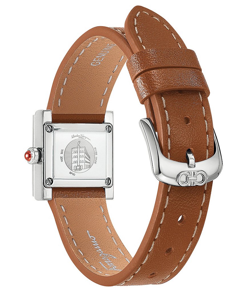 Salvatore Ferragamo Stainless Steel Square Case Strap Watch