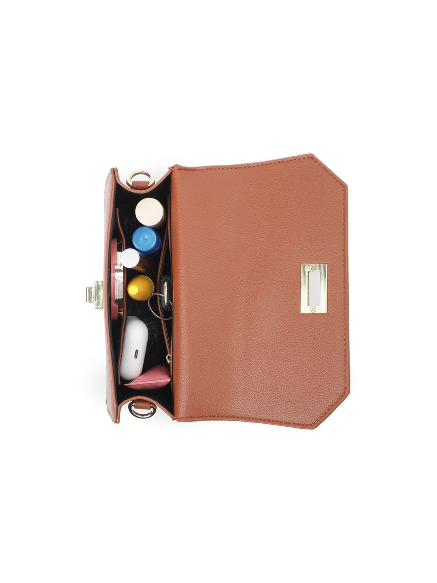 Tyra Lita Tan Solid Faux Leather Sling Handbag