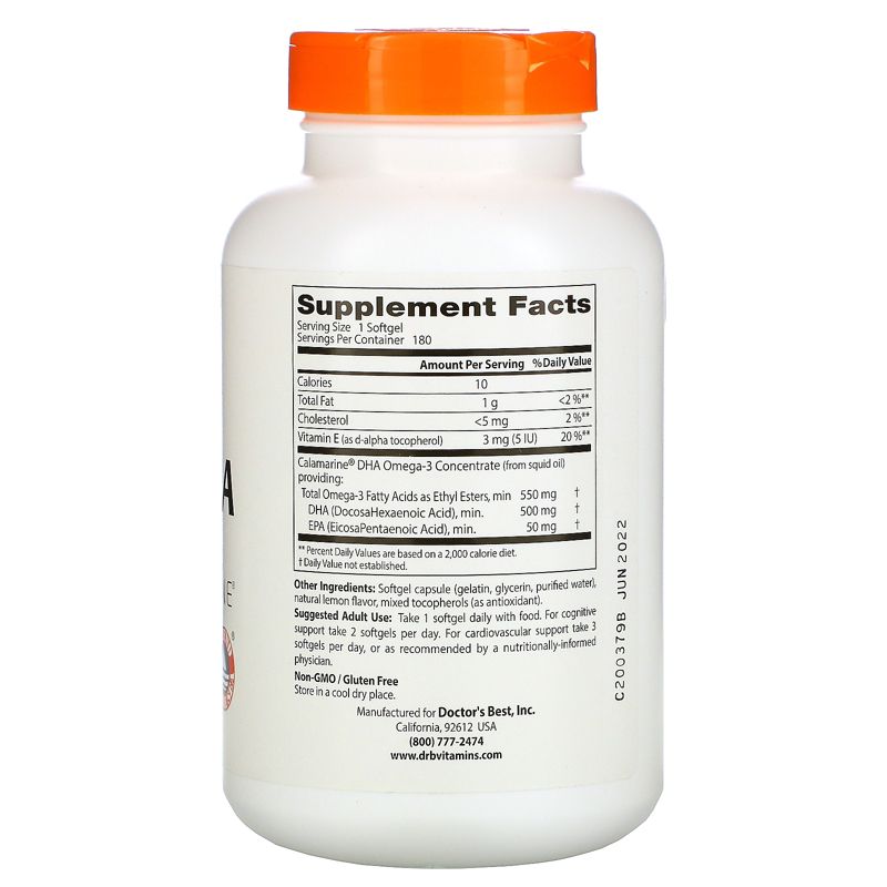 Doctor's Best Calamari DHA Omega-3 with Calamarine, 180 Softgels, Dietary Supplements