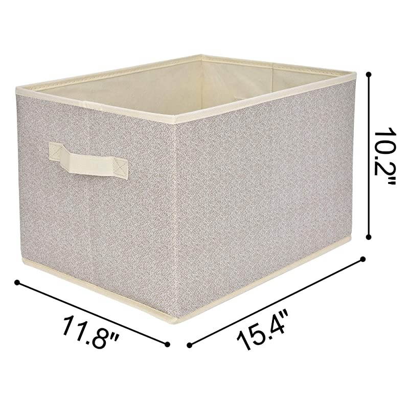 Storage Bin for Shelves, Fabric Closet Organizer Shelf Cube Box with Handle Home Office Storage Baskets, Beige, Extra Large, 3-Pack
