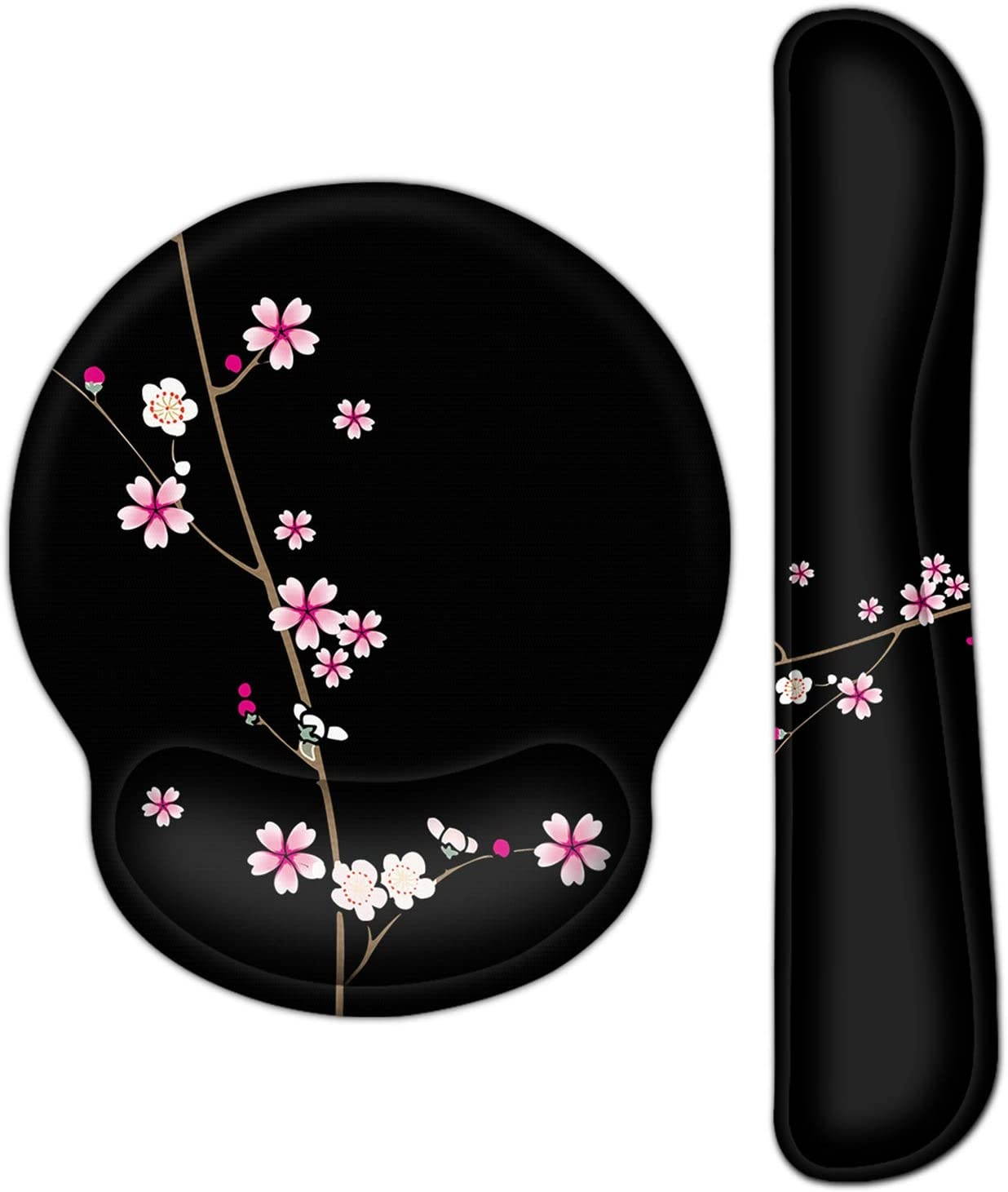 Meffort Inc Mouse Pad Wrist Support & Gaming Keyboard Wrist Pad Combo Set &ndash; Durable Ergonomic Anti Slip Non-Slip Round Base Rest Support - Plum Blossoms Design