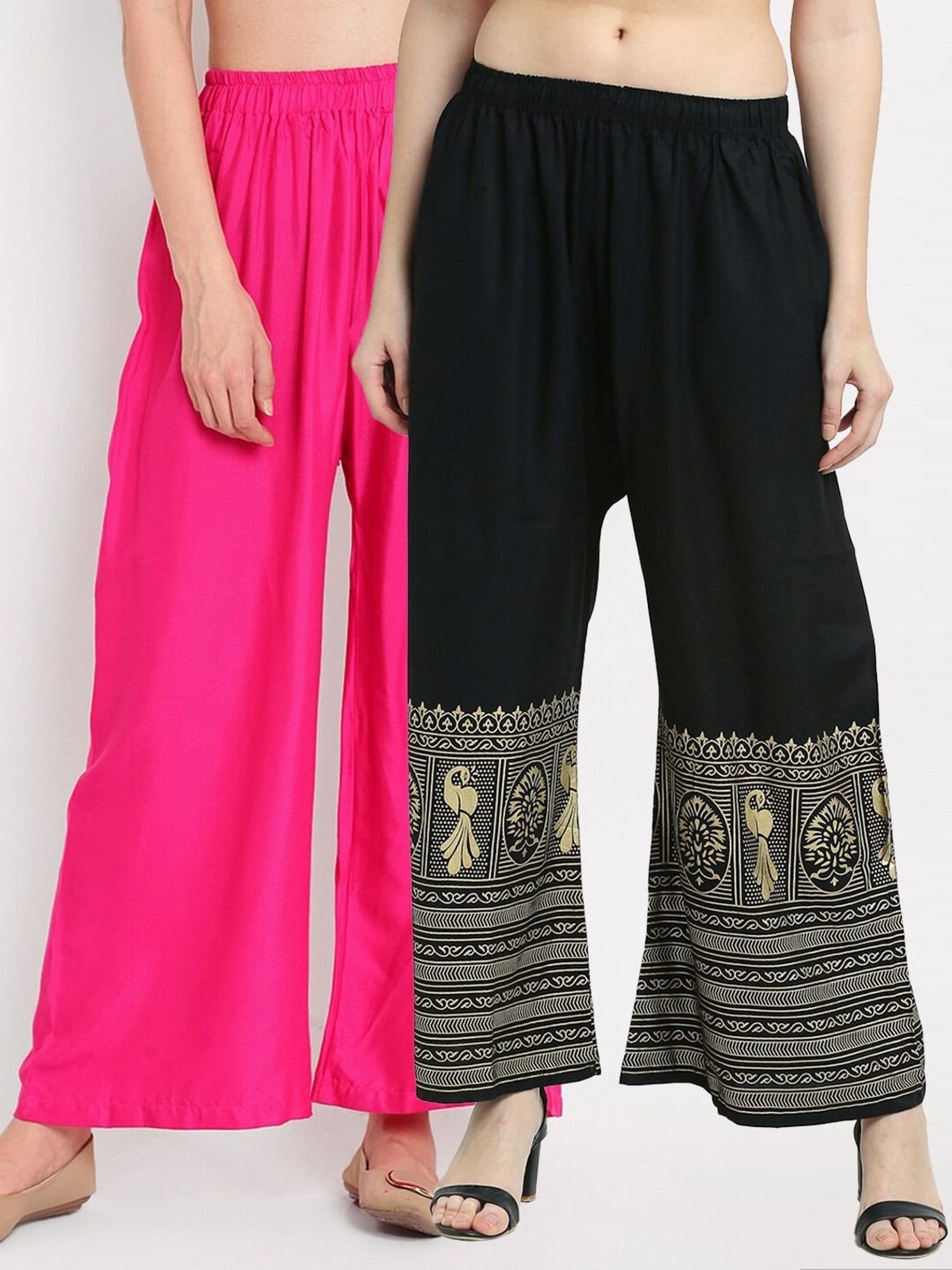 TAG 7 Pink & Black Regular Fit Palazzos - Pack Of 2