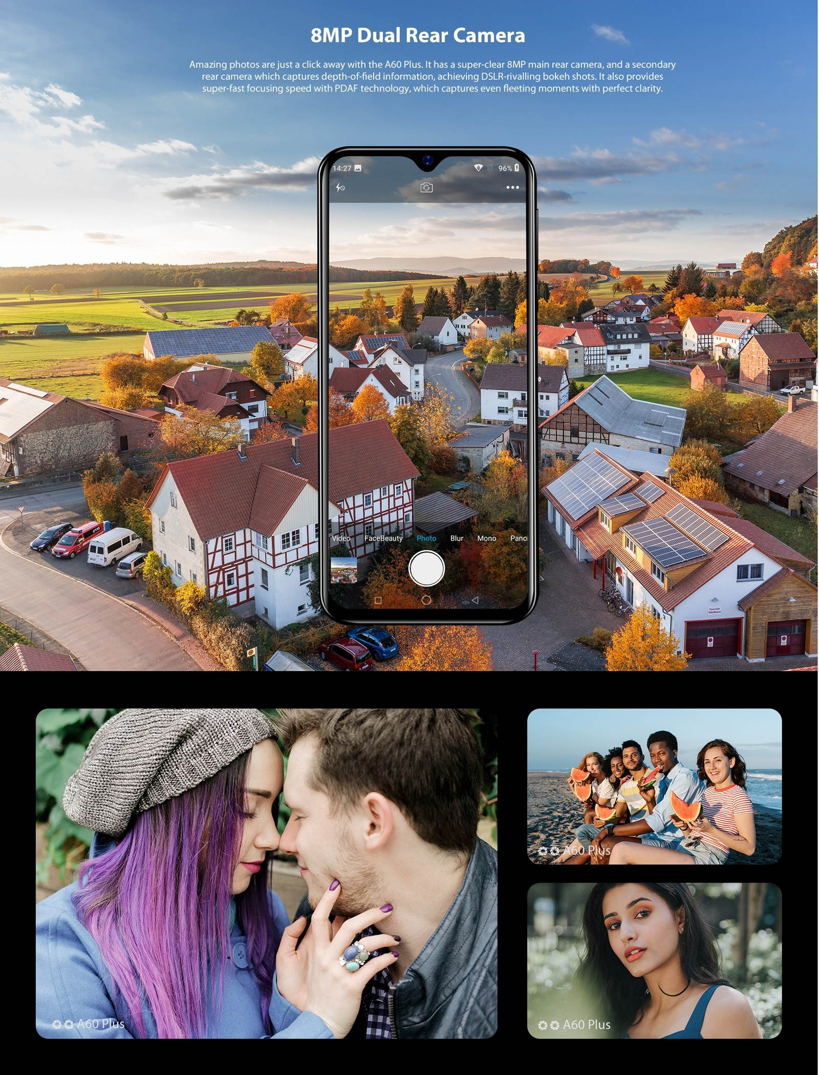 Unlocked Smartphone, Blackview A60 Plus, 4GB+64GB, Face ID & Fingerprint Identification, 4080mAh Battery, 6.088 inch Android 10.0 MTK6761V/WB Quad Core up to 2.0GHz, Network: 4G, Dual SIM