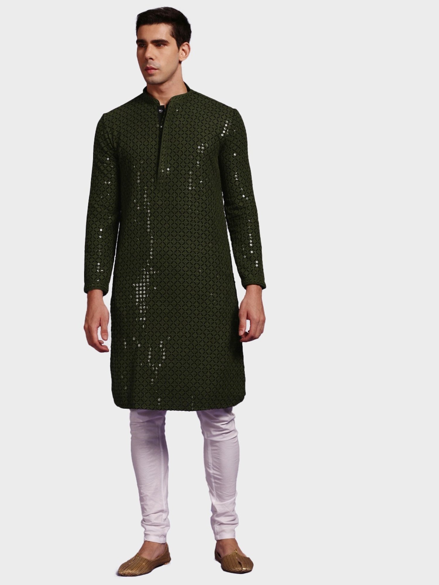 Sanwara Mehandi Cotton Regular Fit Embellished Kurta Bottom Set