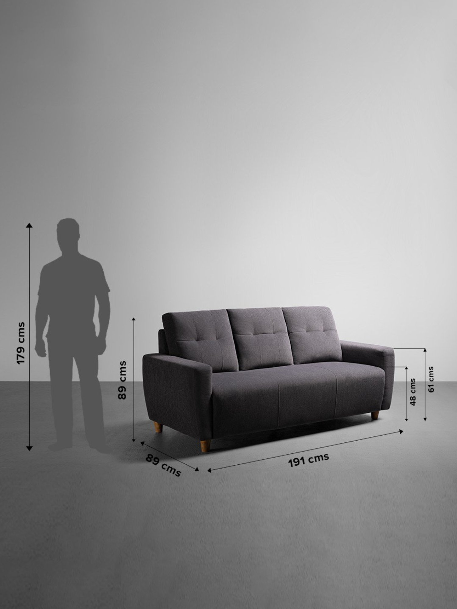 Sleepyhead Yolo Sesame Grey Fabric 3 Seater Sofa