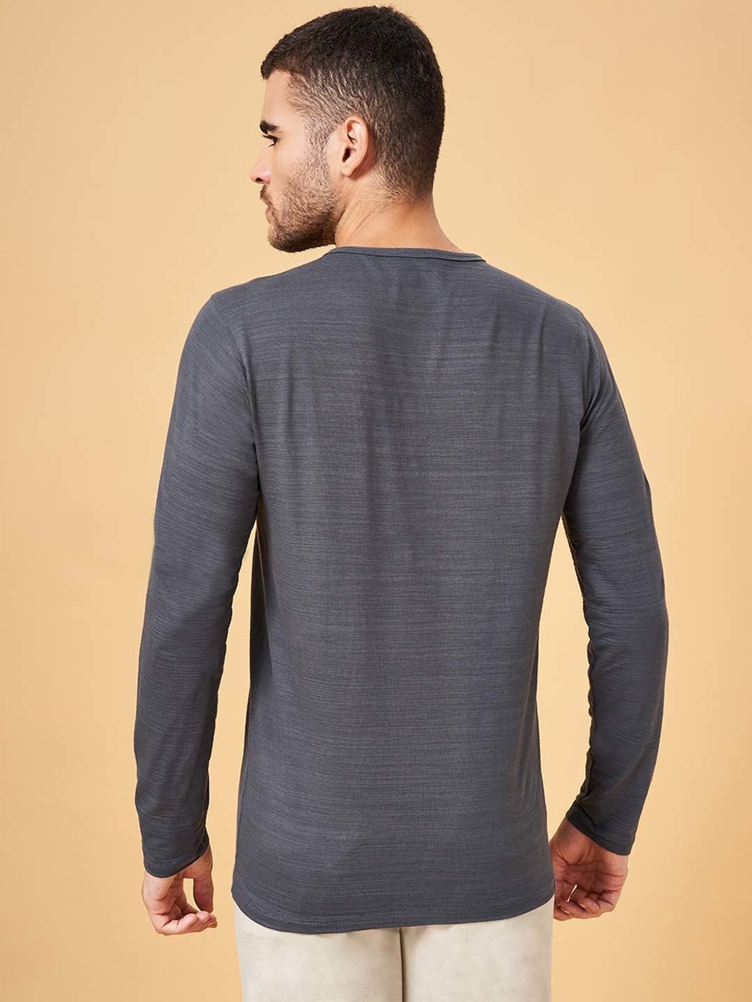 Urban Ranger by Pantaloons Dark Grey Slim Fit Henley T-Shirts