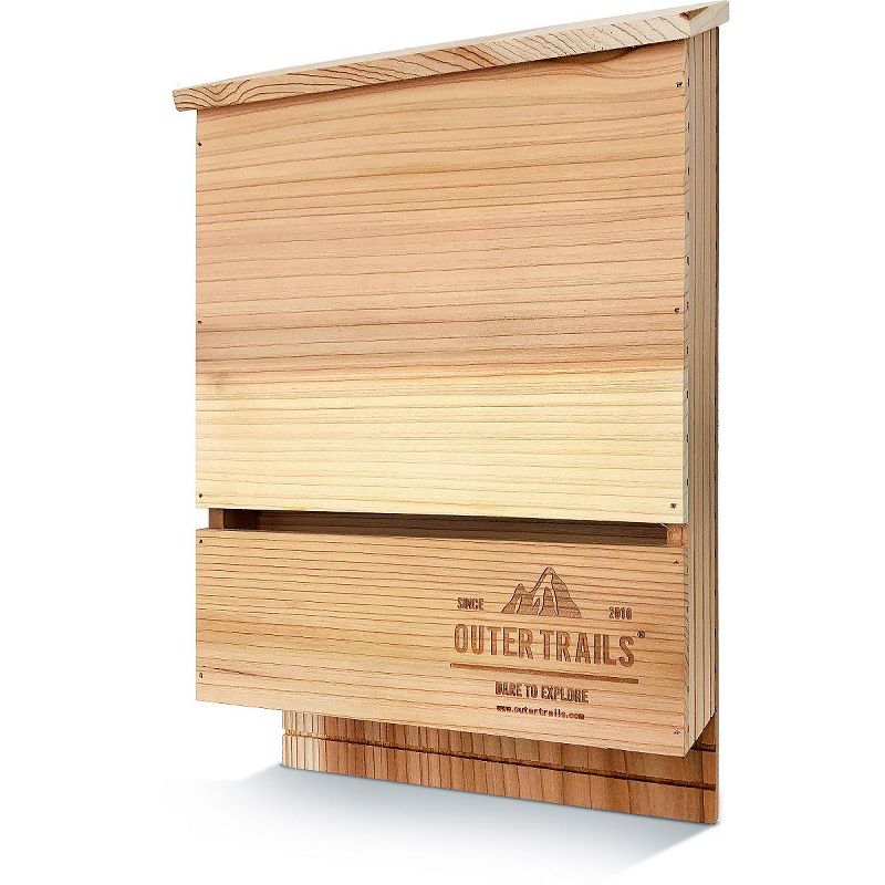 Outer Trails Bat House Outdoor Bat Habitat, Unstained All Natural Cedar Wood, 3 Chamber