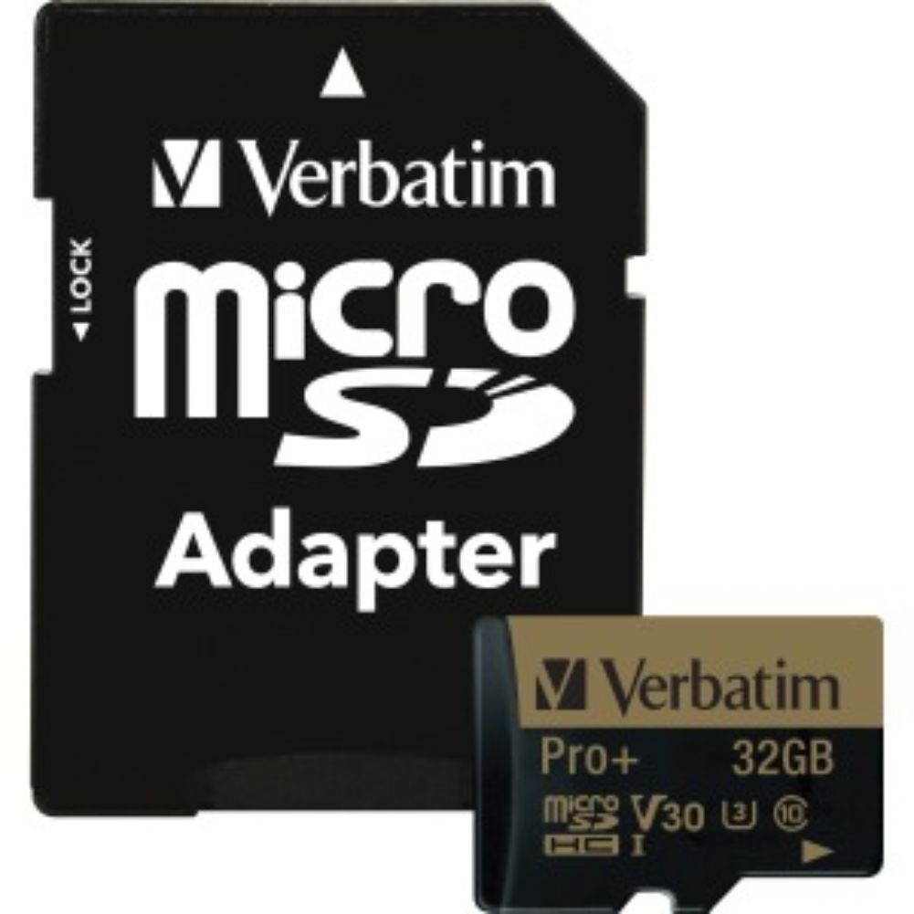 Verbatim Memory Card microSDHC w/Adapter 32GB BK/GD 44033